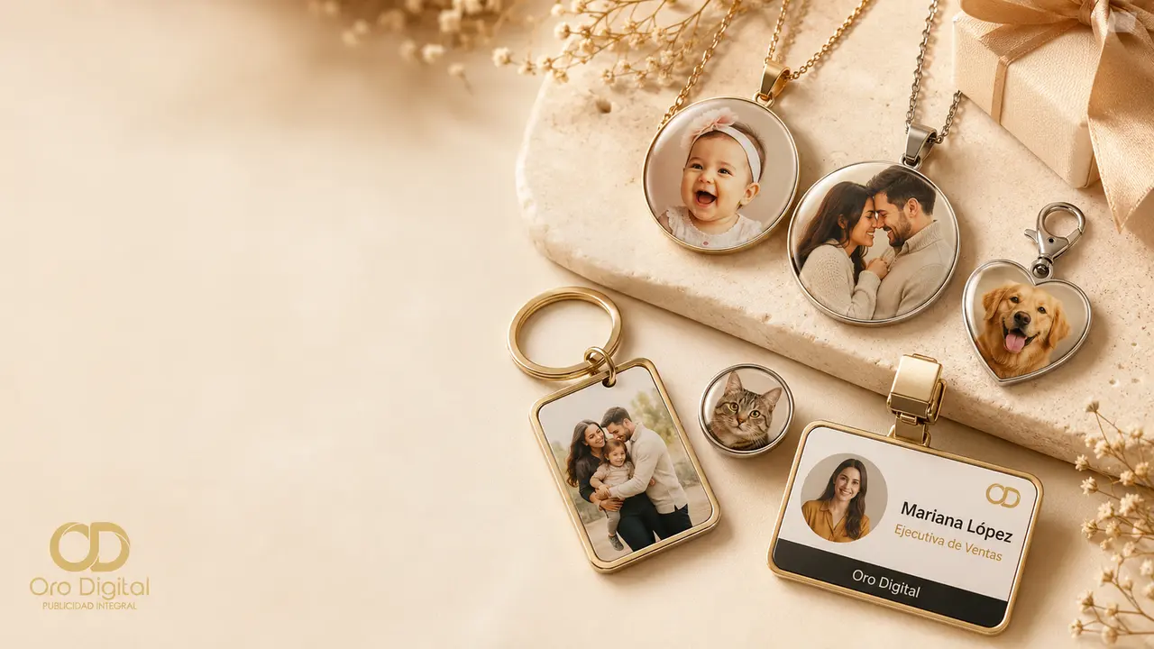 Colección de dijes, collares y llaveros personalizados con fotografías